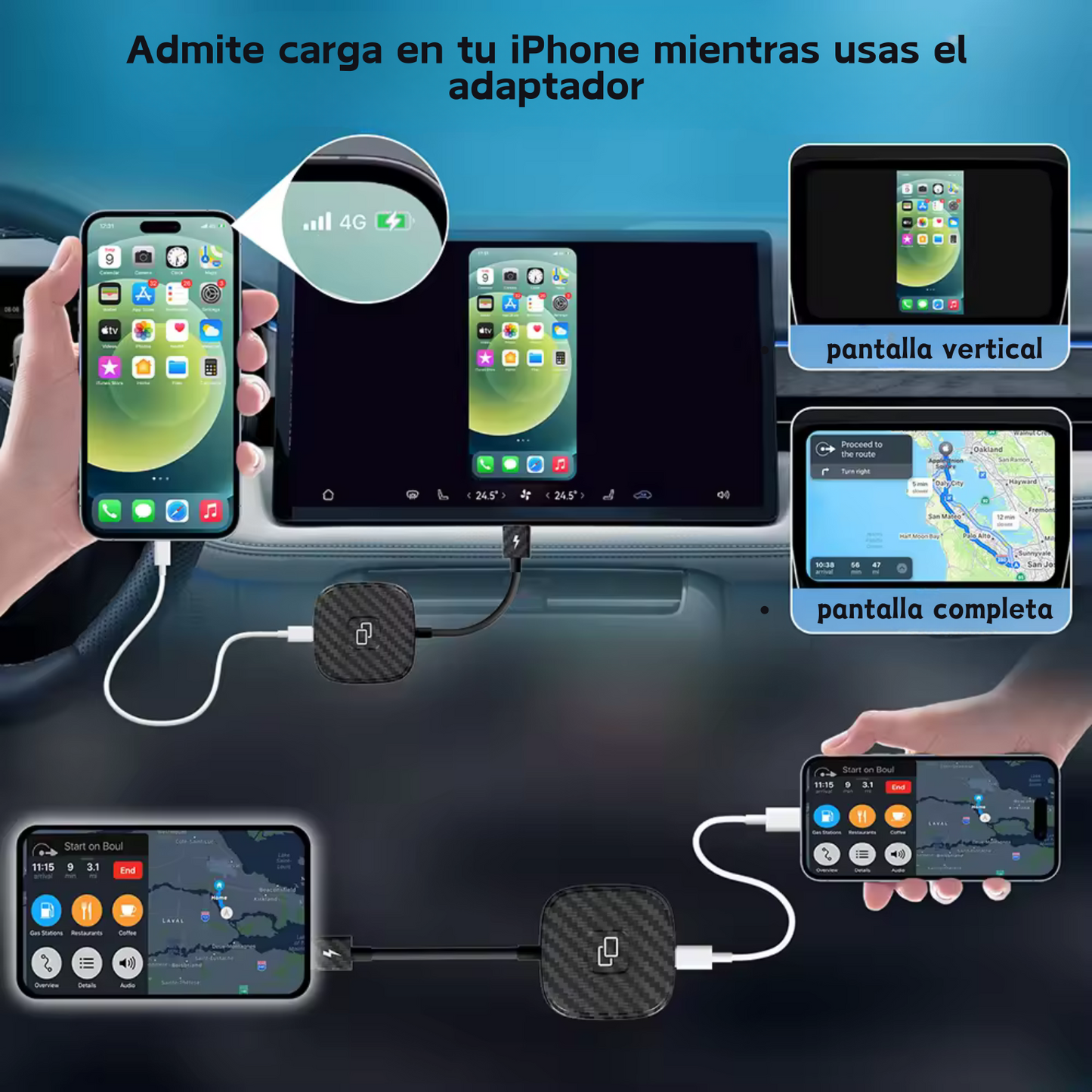 DRIVECAST - Adaptador de pantalla CarPlay para iPhone+ cable USB de regalo